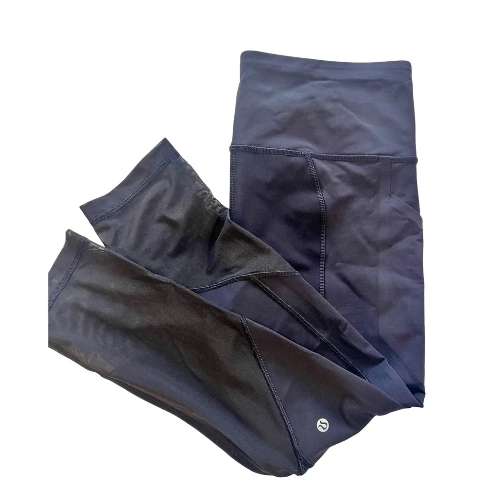 Lululemon Leggings Womens 8 Black Cropped Mesh Panel Athletic Workout‎ Gym